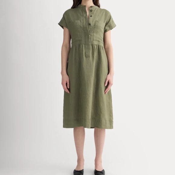 NWT Everlane The Craft Dress in Linen Women’s Large Olive Midi Relaxed Fit - Picture 1 of 10
